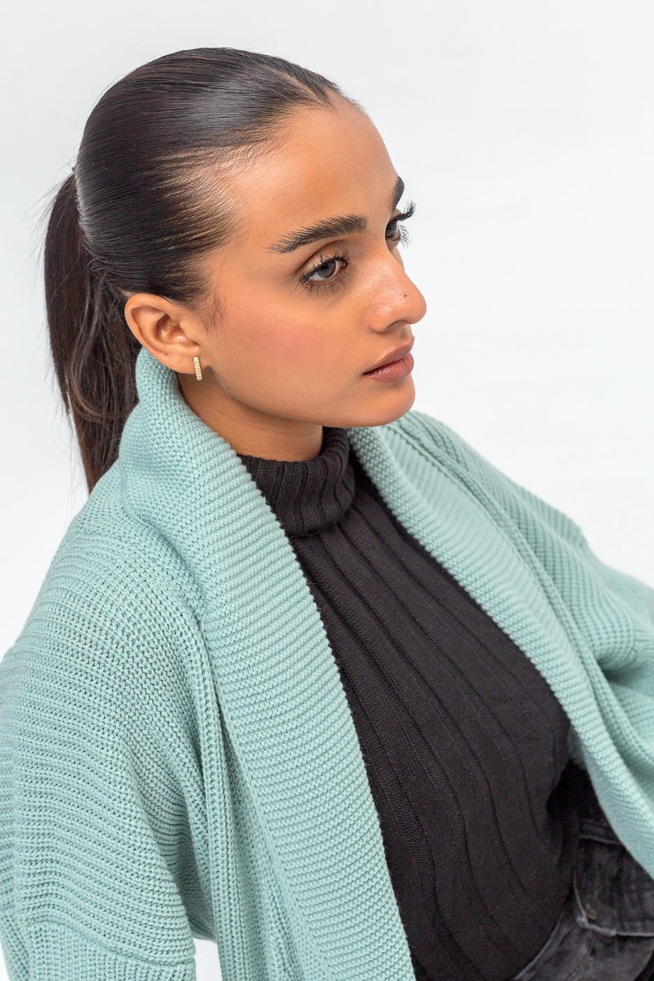 KNITTED SHAWL COLLAR SHRUG