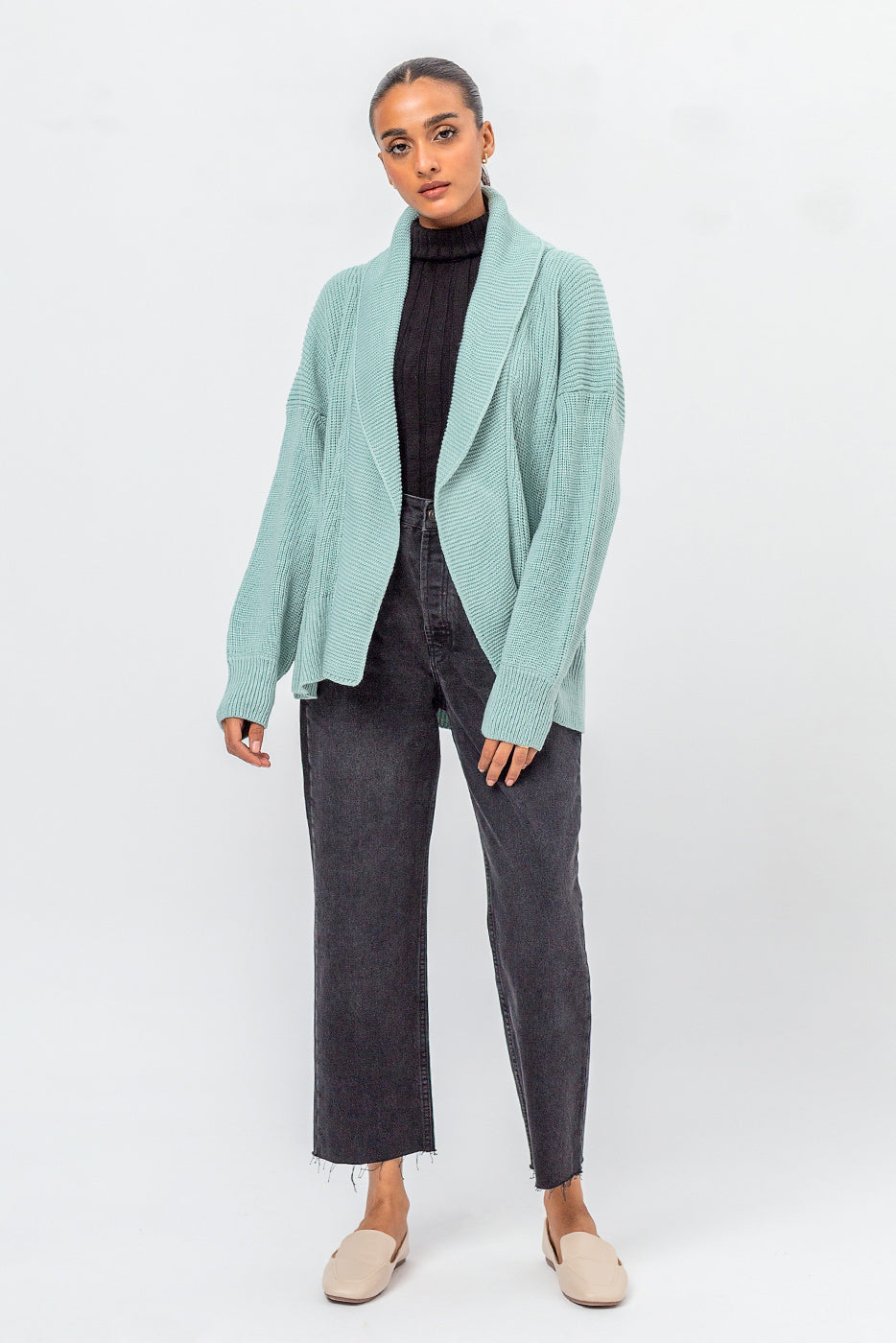 KNITTED SHAWL COLLAR SHRUG