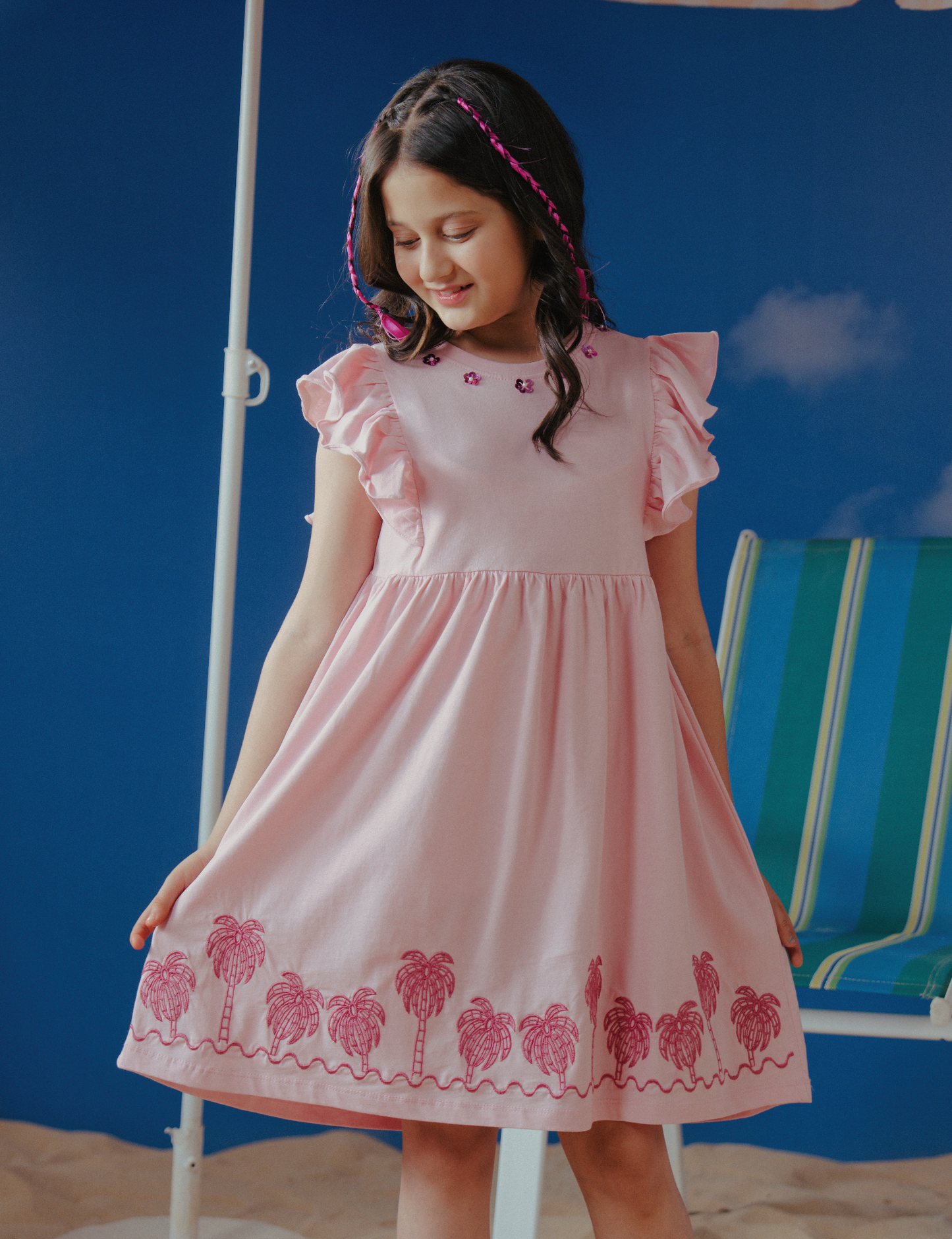 PALM TREE EMBROIDERED DRESS