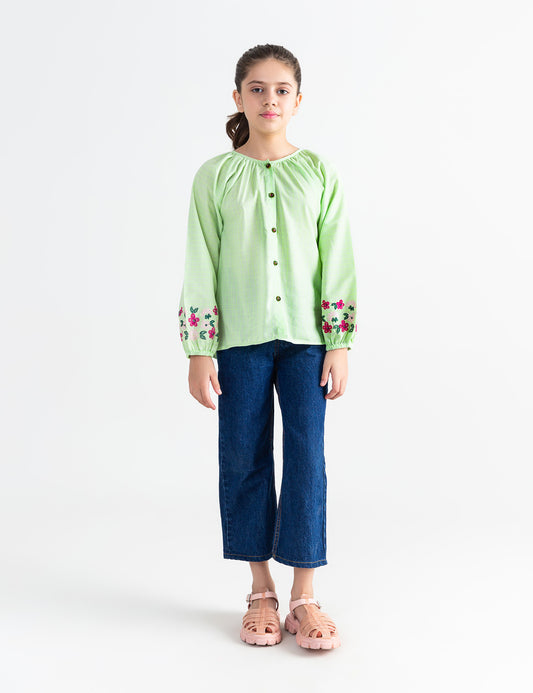 FLORAL EMBROIDERED BUTTON DOWN TOP