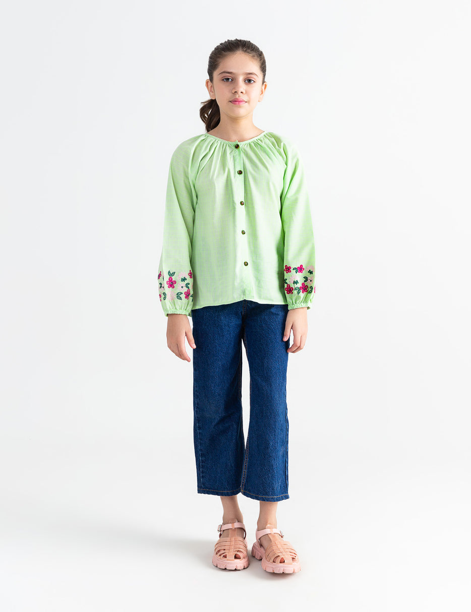 FLORAL EMBROIDERED BUTTON DOWN TOP