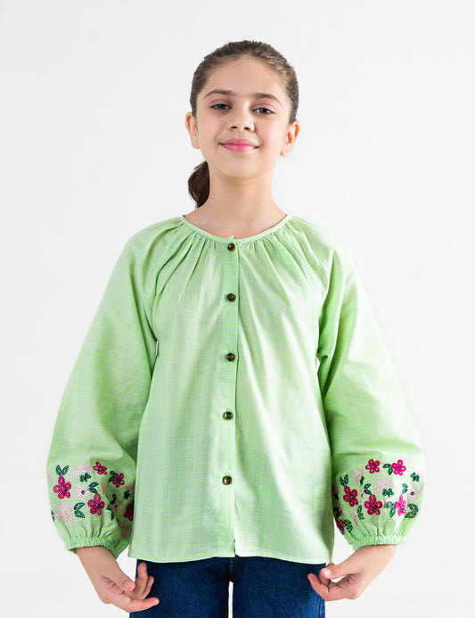 FLORAL EMBROIDERED BUTTON DOWN TOP