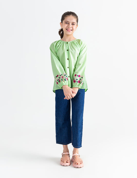 FLORAL EMBROIDERED BUTTON DOWN TOP