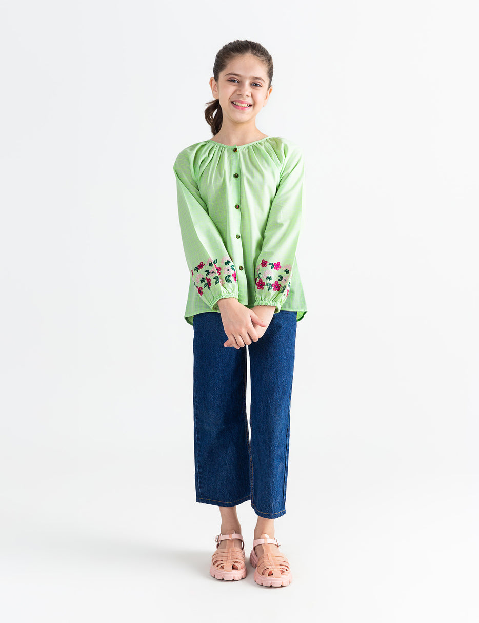 FLORAL EMBROIDERED BUTTON DOWN TOP