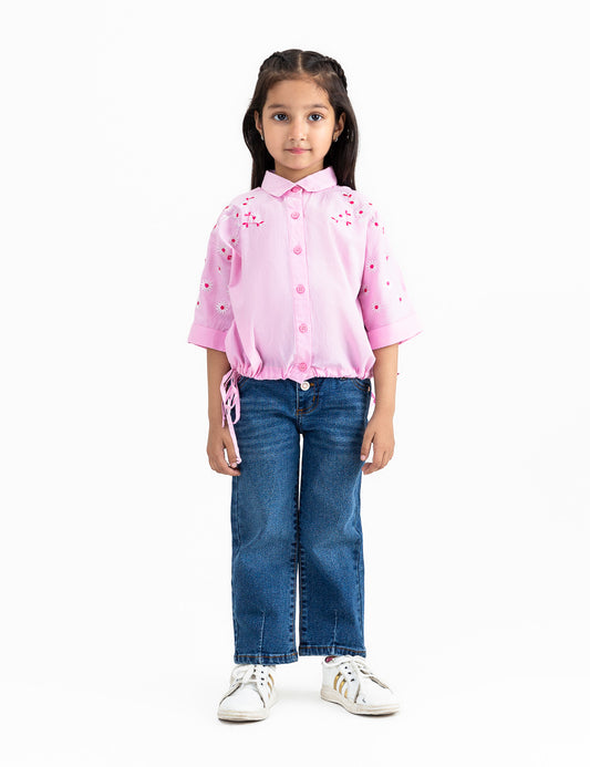 BUTTON DOWN FLORAL EMBROIDERED TOP