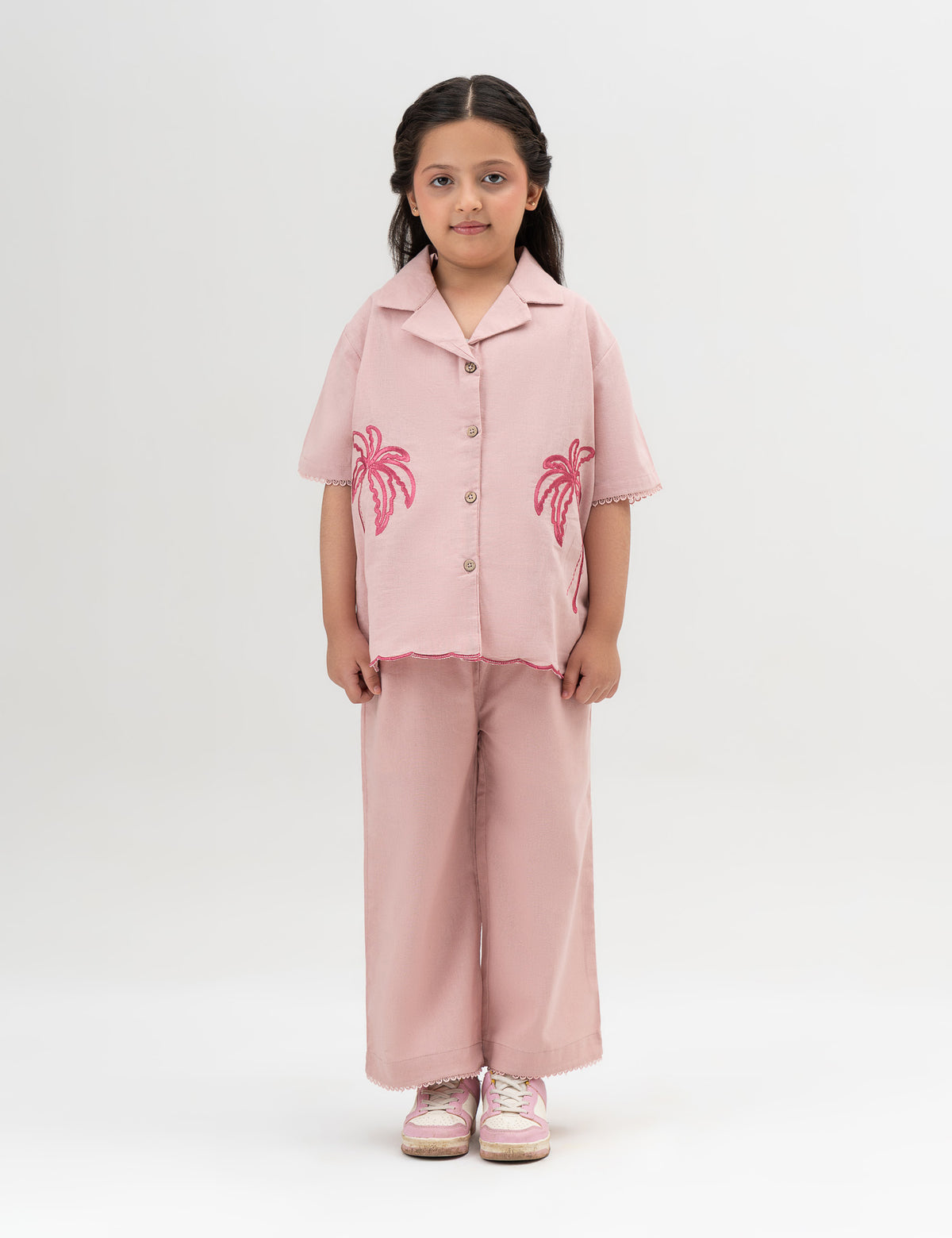 2 PIECE PALM TREE EMBROIDERED SUIT