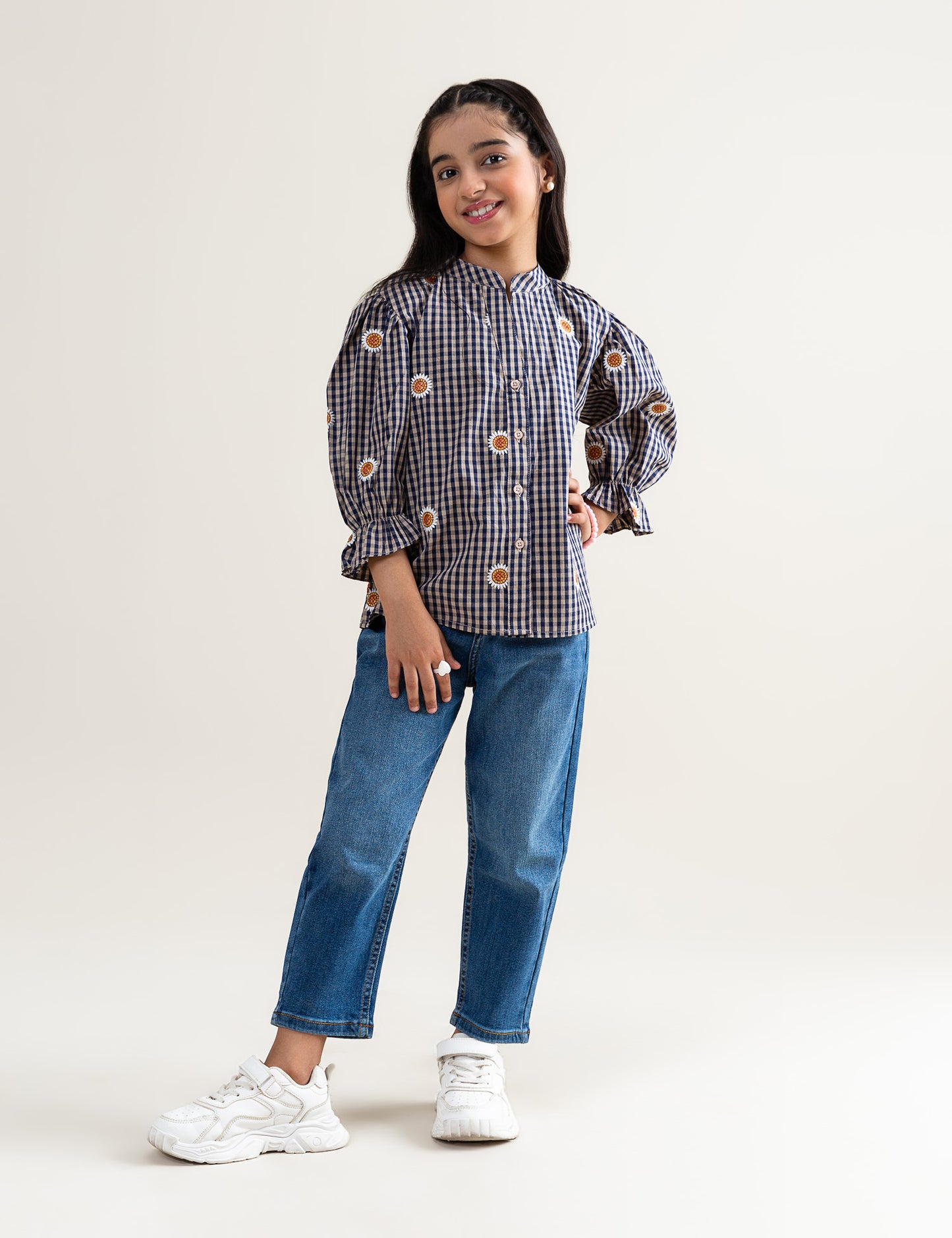 FLORAL EMBROIDERED CHECKERED TOP