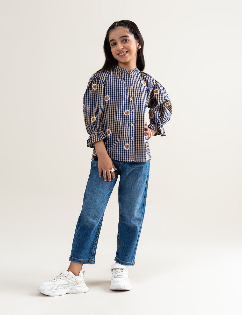 FLORAL EMBROIDERED CHECKERED TOP