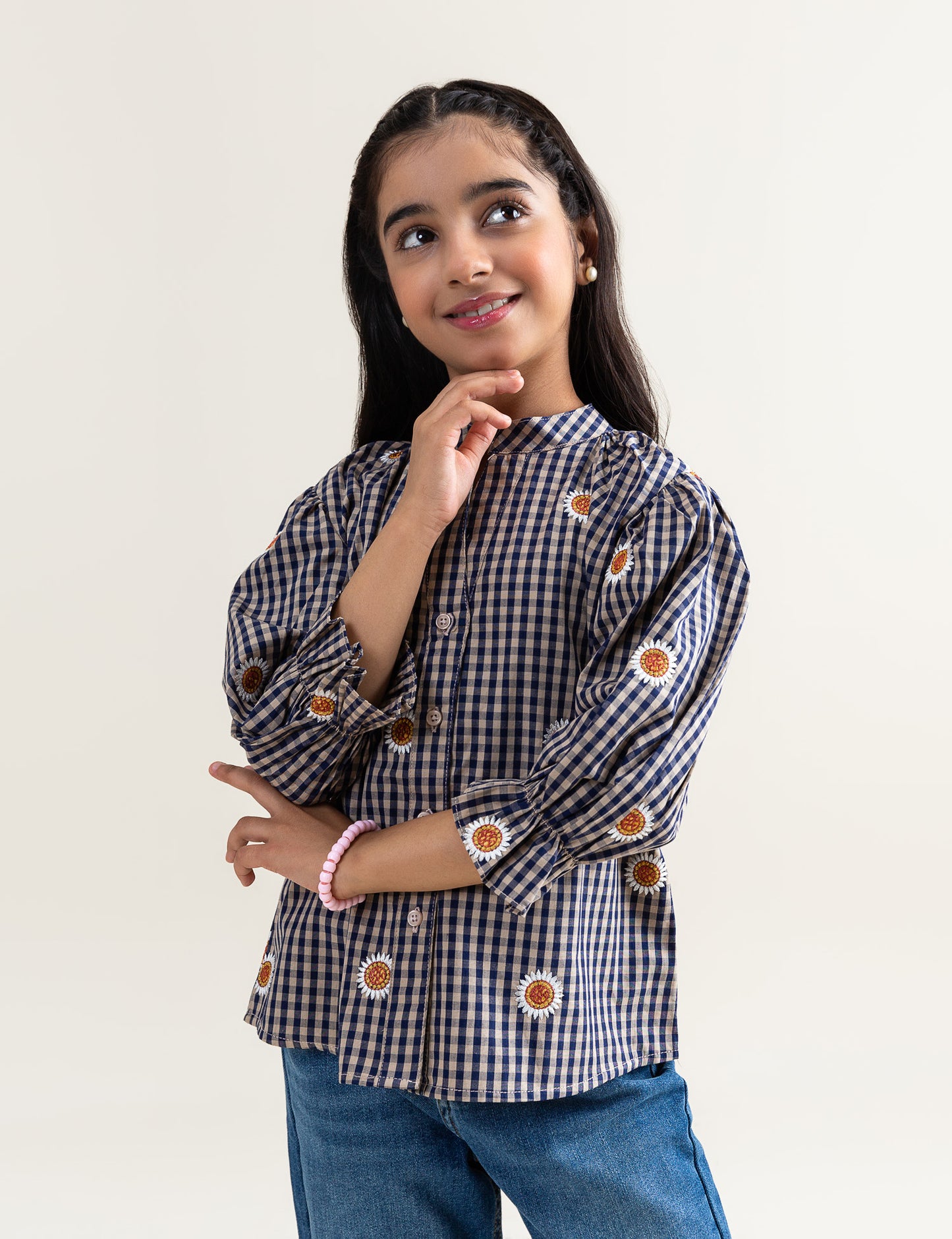 FLORAL EMBROIDERED CHECKERED TOP