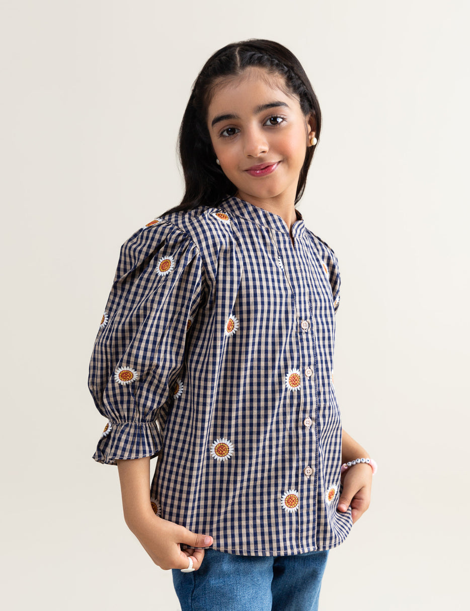 FLORAL EMBROIDERED CHECKERED TOP