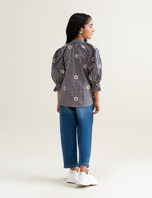 FLORAL EMBROIDERED CHECKERED TOP