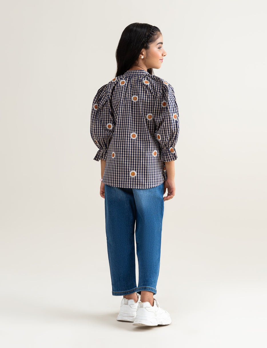 FLORAL EMBROIDERED CHECKERED TOP