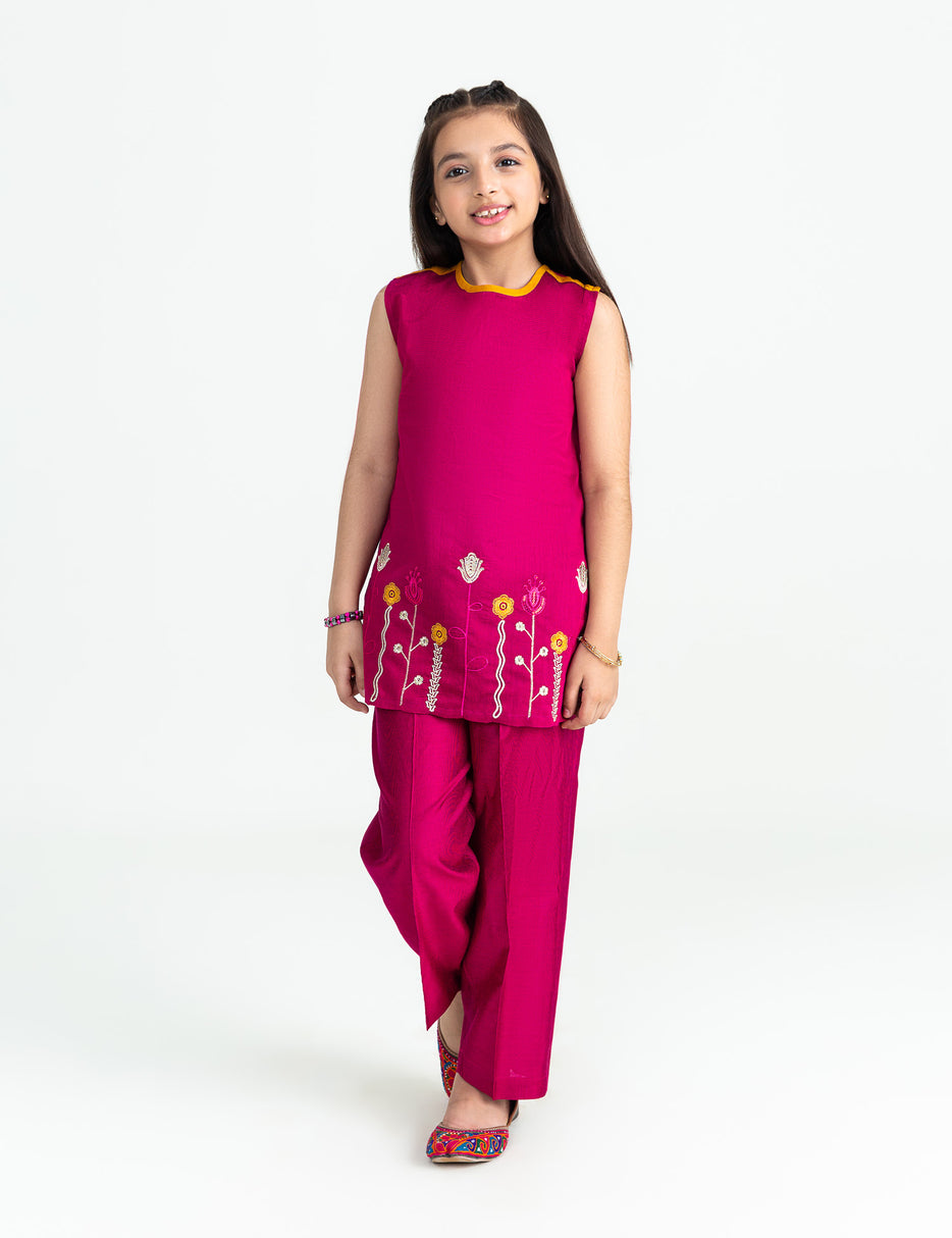 2 PIECE FLORAL EMBROIDERED HEM SUIT