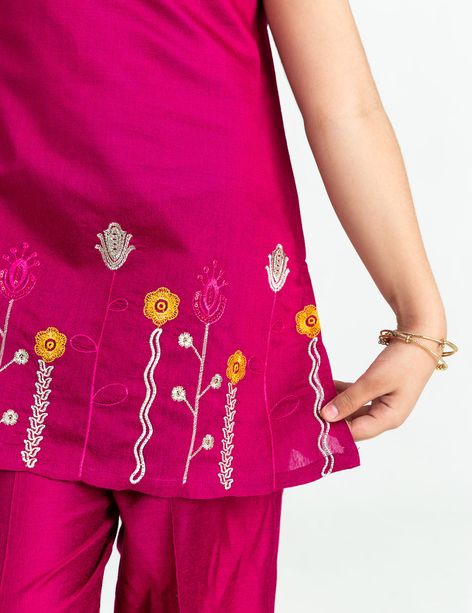 2 PIECE FLORAL EMBROIDERED HEM SUIT