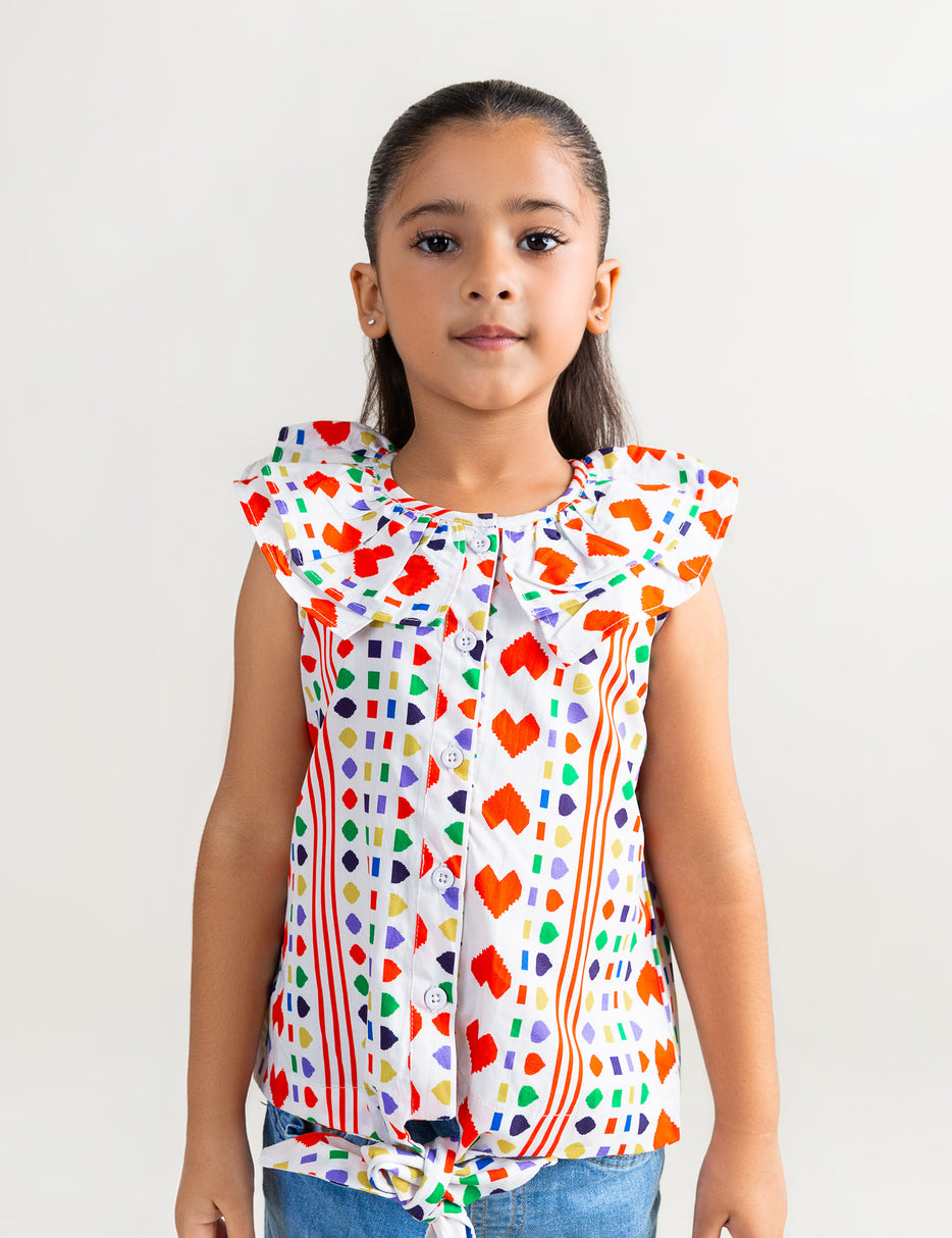 HEART AND GEOMETRIC PRINTED TOP