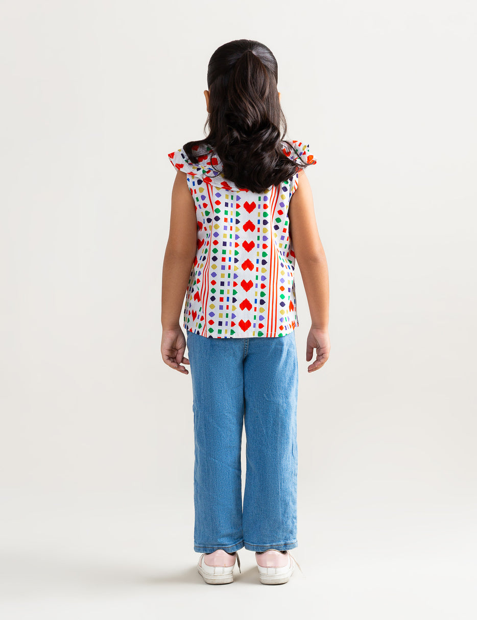 HEART AND GEOMETRIC PRINTED TOP