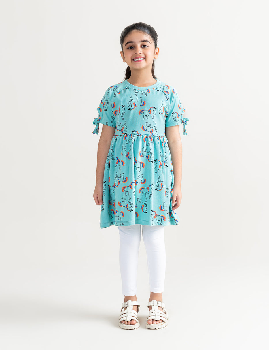 ALLOVER UNICORN PRINTED DRESS