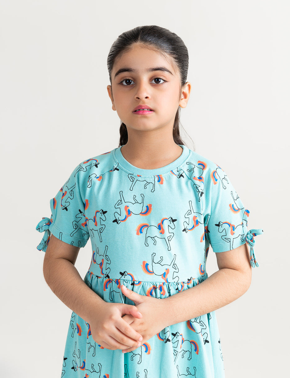 ALLOVER UNICORN PRINTED DRESS