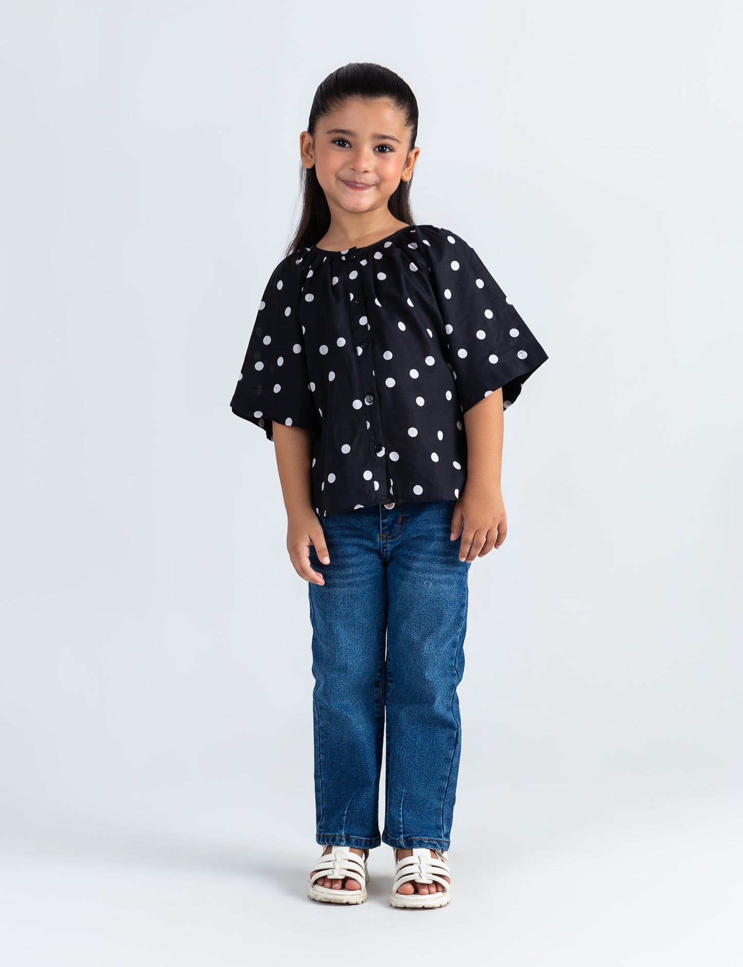 POLKA DOT PRINTED BUTTON DOWN TOP