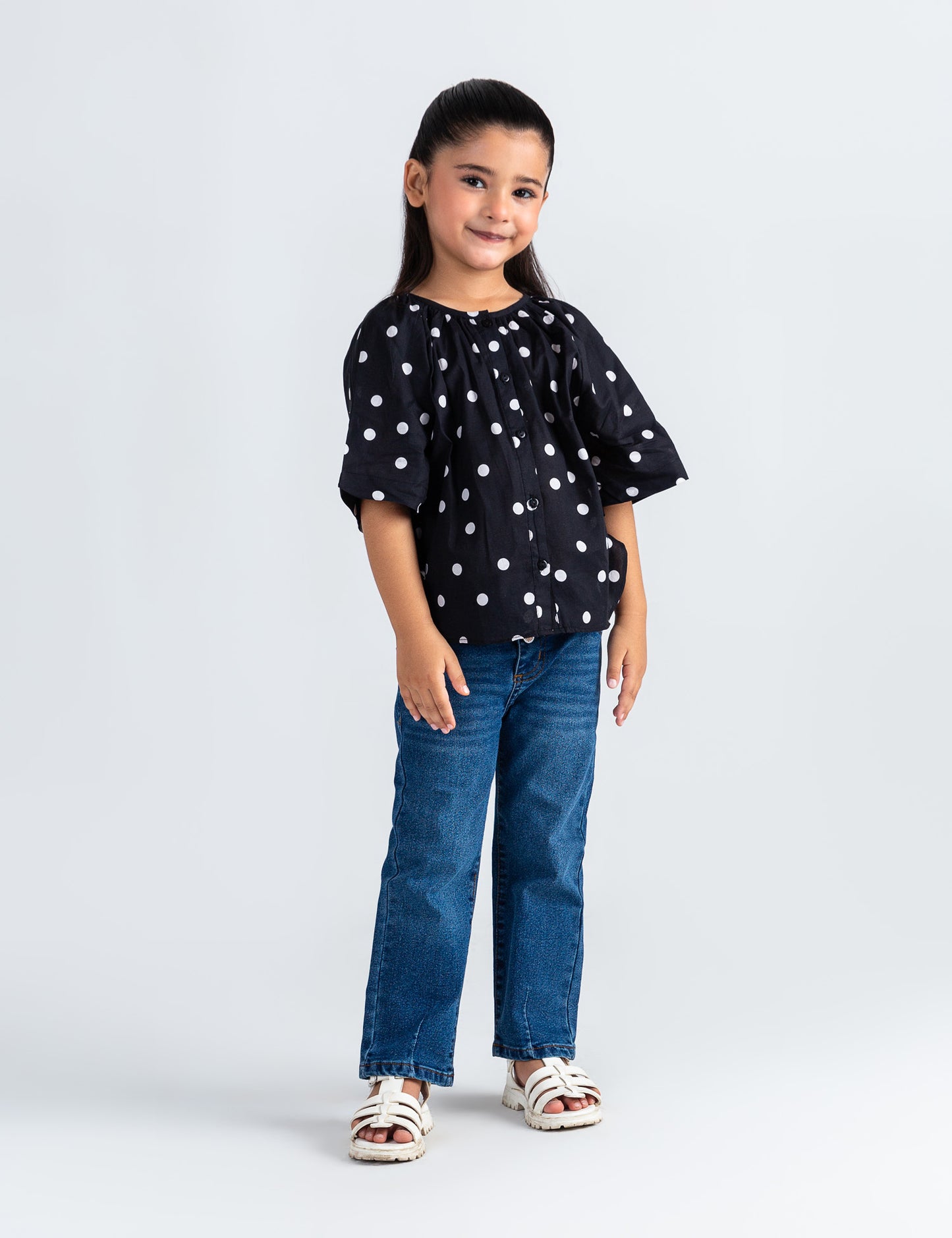 POLKA DOT PRINTED BUTTON DOWN TOP