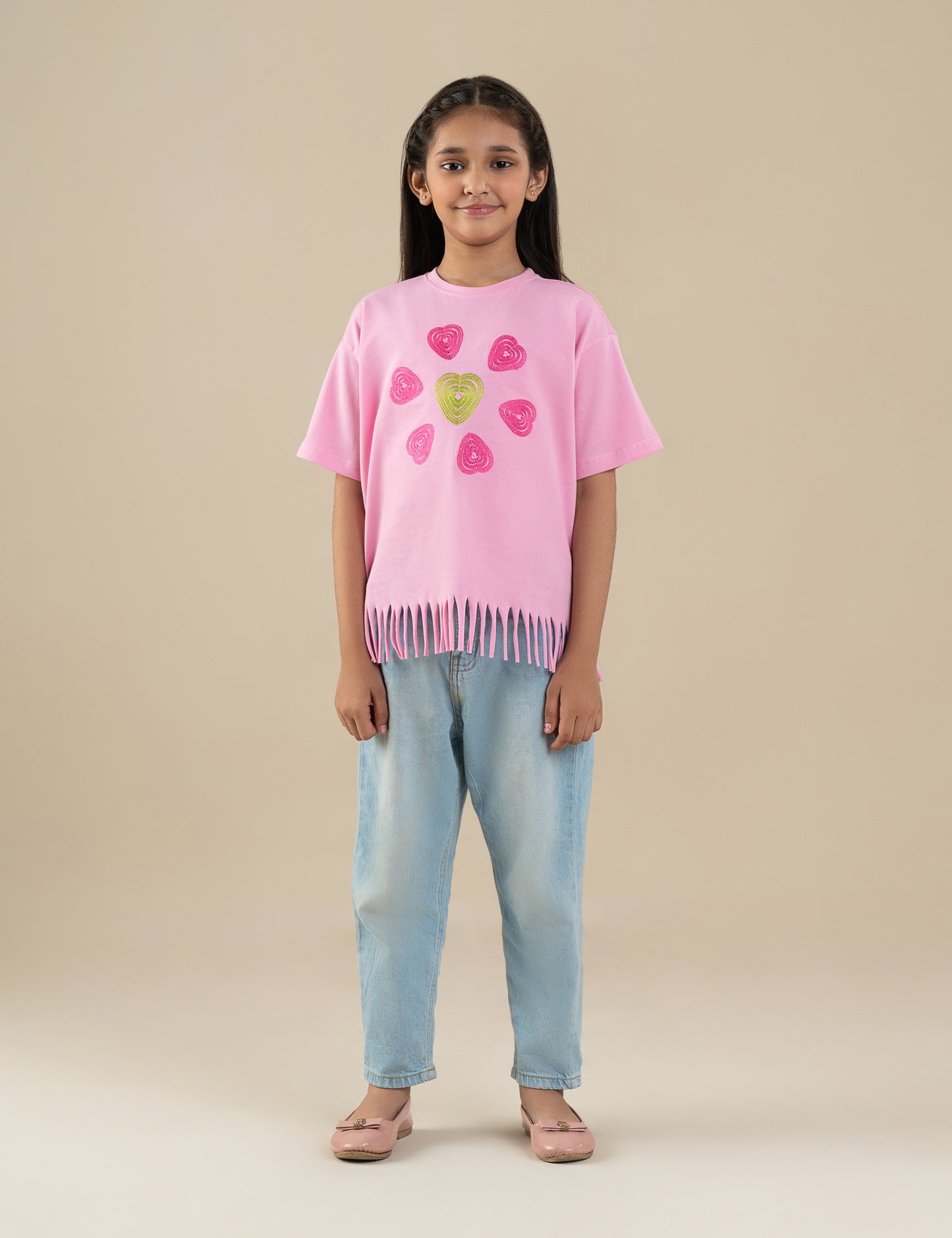 HEART EMBROIDERED T-SHIRT FOR GIRLS