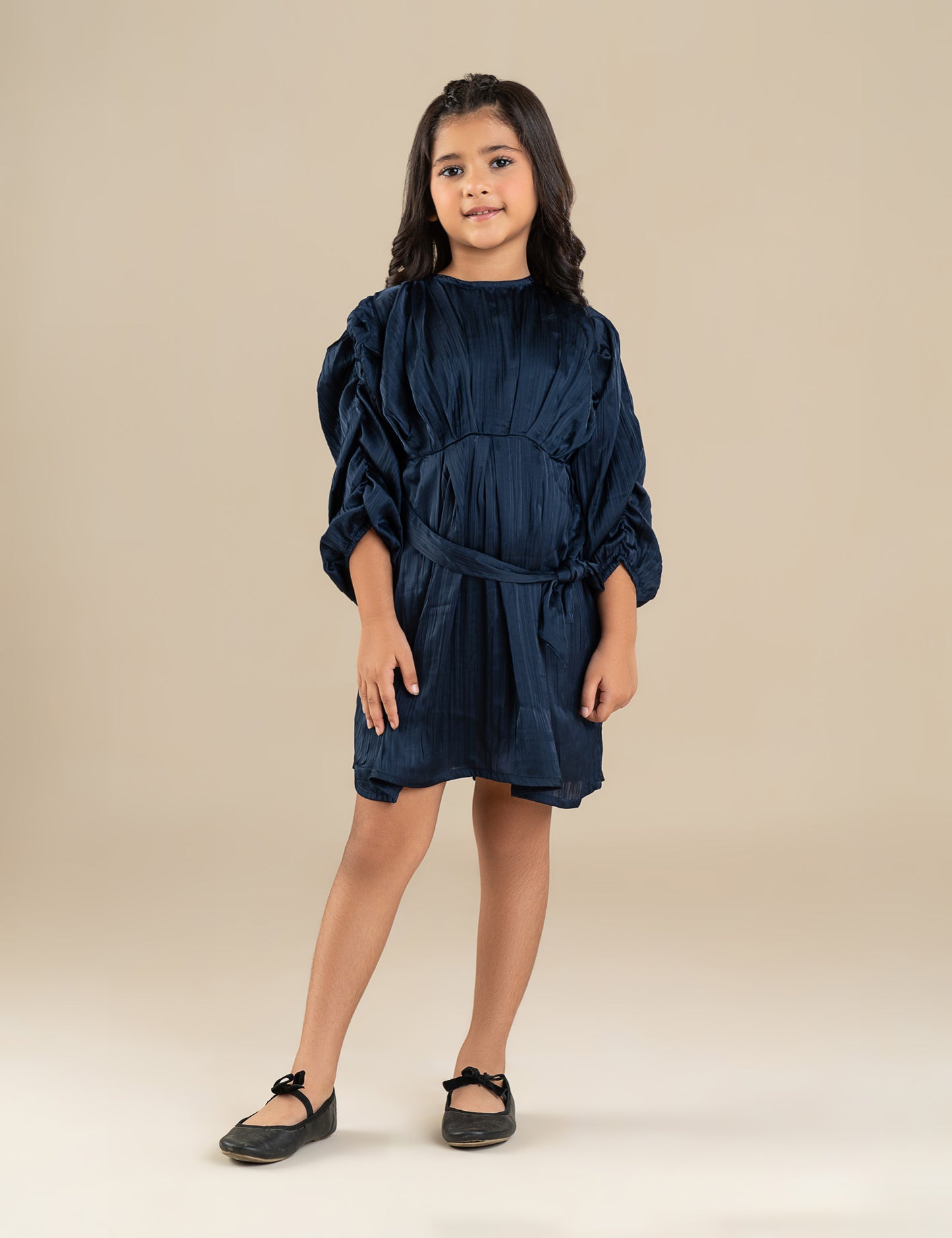 PLEATED BELTED DRESS