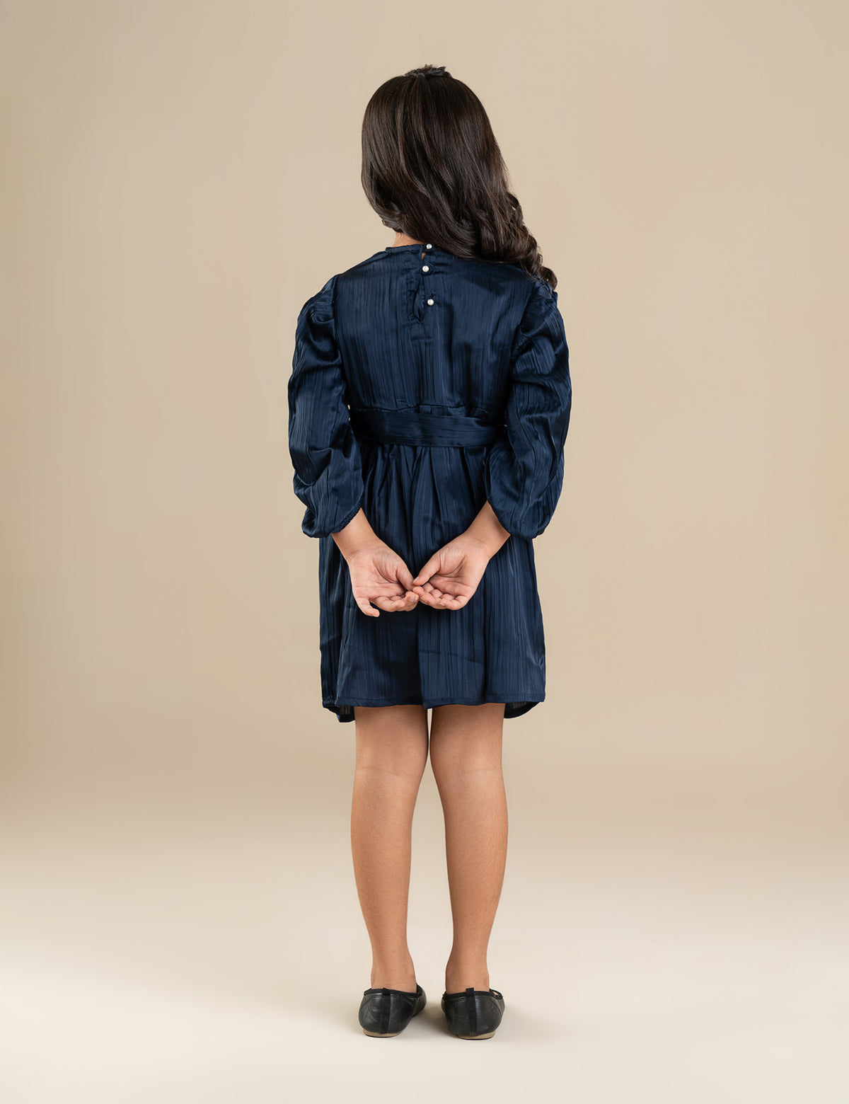PLEATED BELTED DRESS