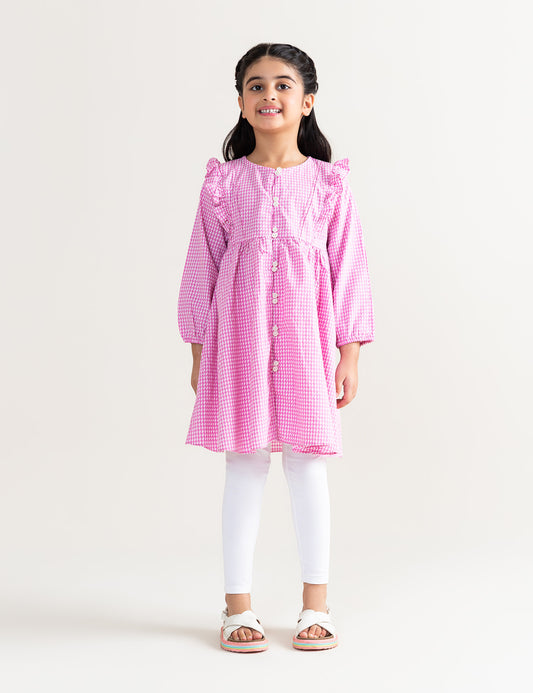 GINGHAM LONG SLEEVE DRESS