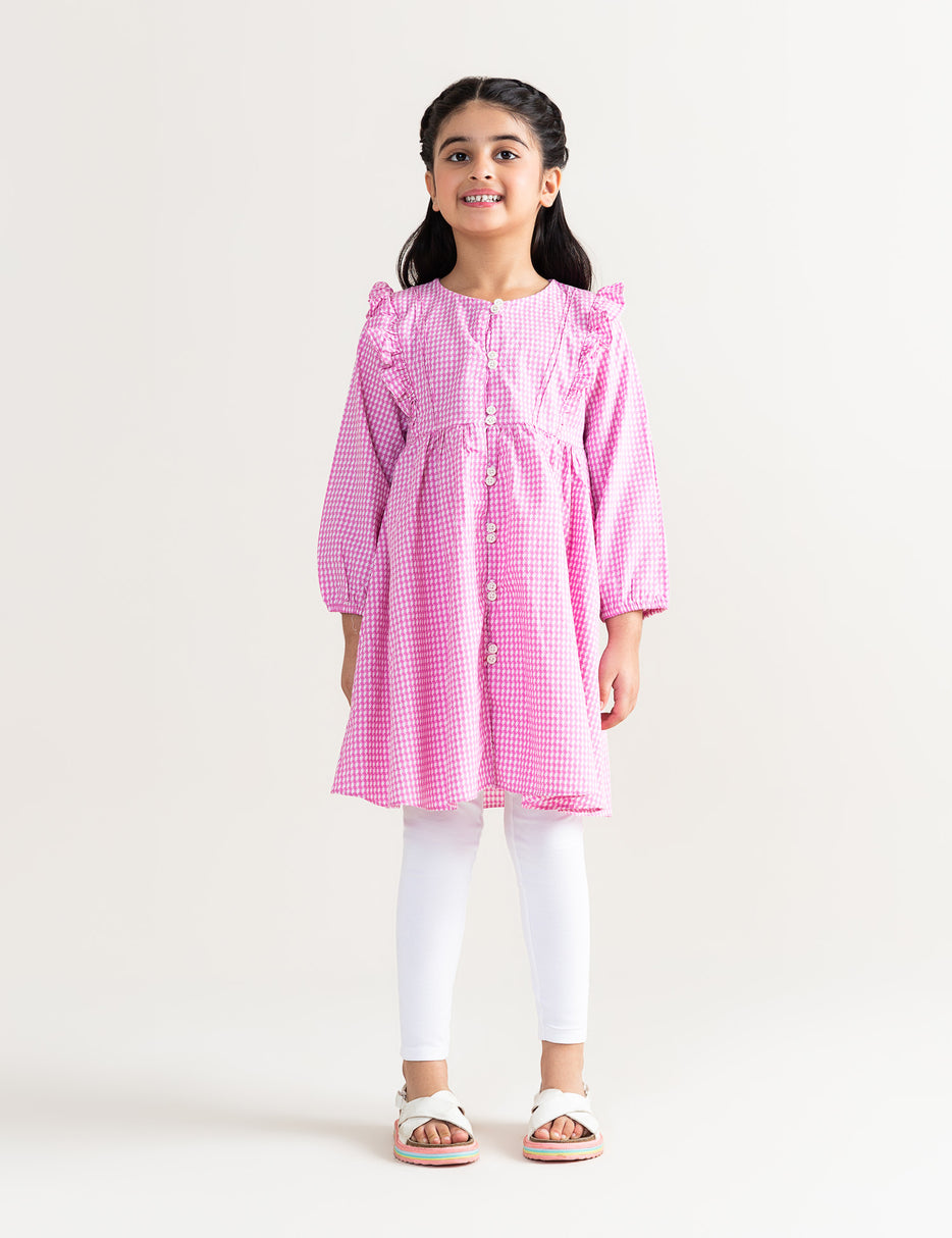 GINGHAM LONG SLEEVE DRESS