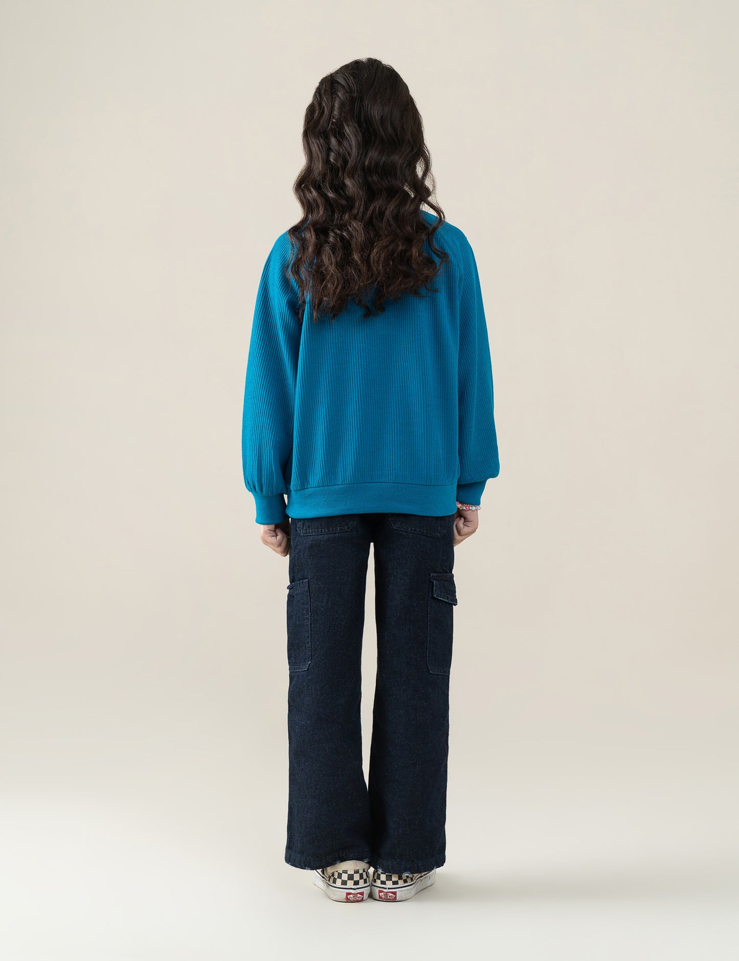 SOLID RIBBED POLO-STYLE SWEATSHIRT