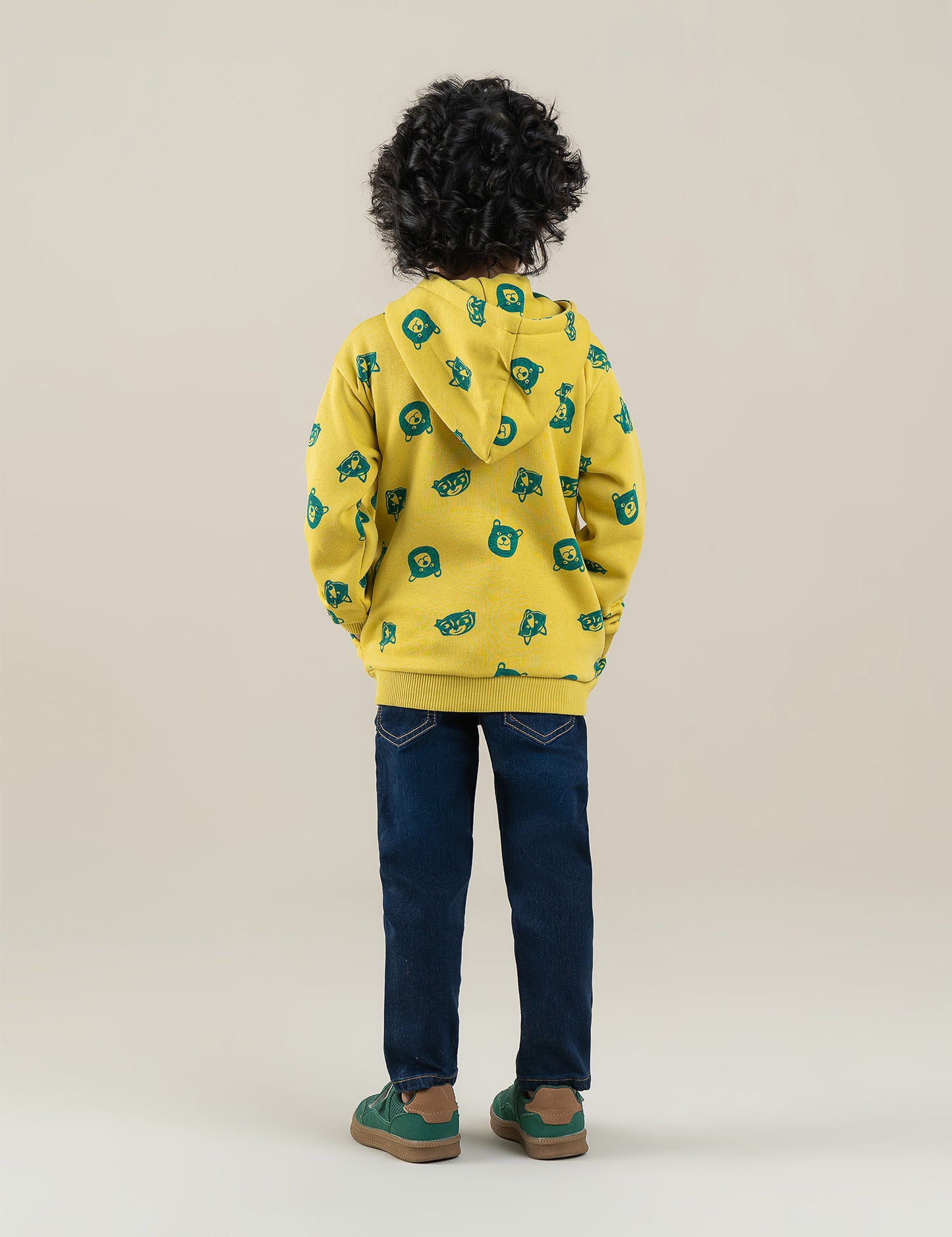 BEAR PRINTED ZIP-UP HOODIE