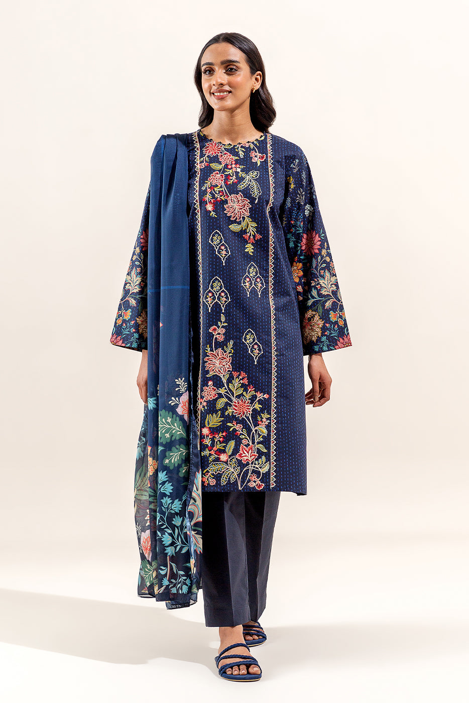 3 PIECE EMBROIDERED LAWN SUIT-INDIGO GLAZE (UNSTITCHED)