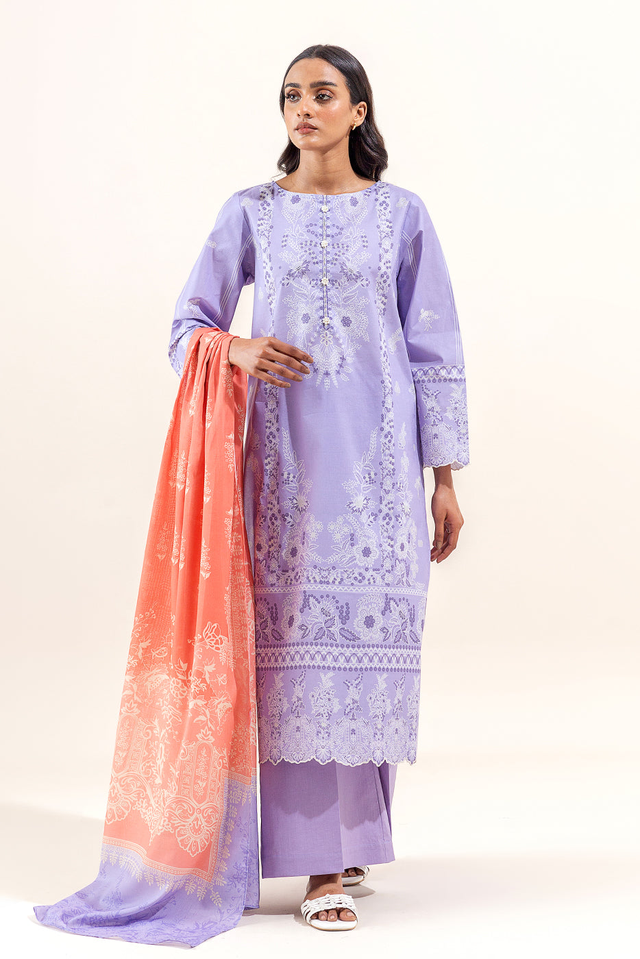 3 PIECE PRINTED LAWN SUIT-LIAC MIST (UNSTITCHED)