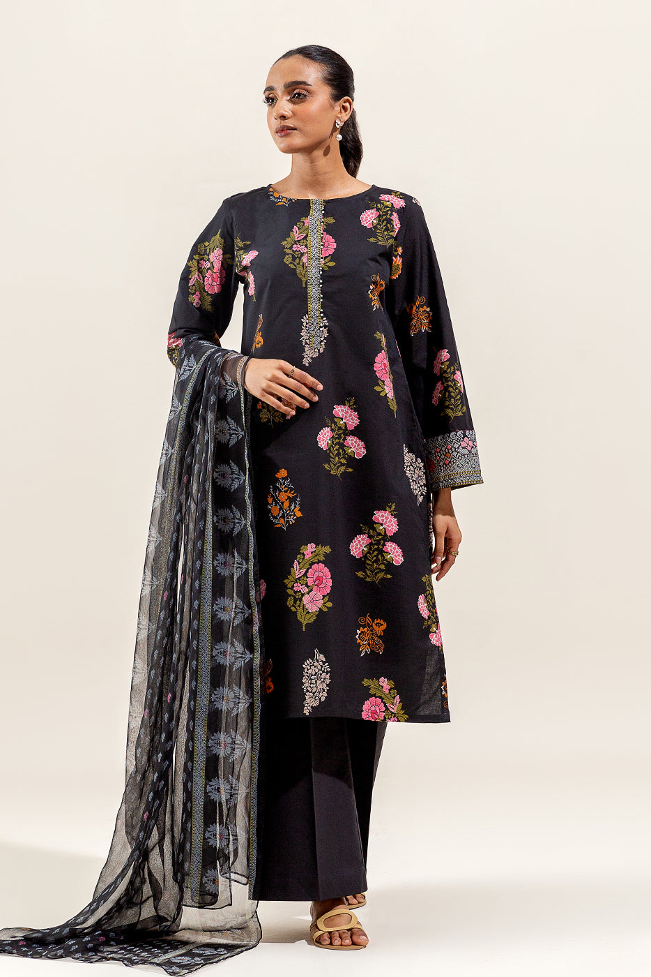 3 PIECE PRINTED SUIT-EBONY AURA (UNSTITCHED)