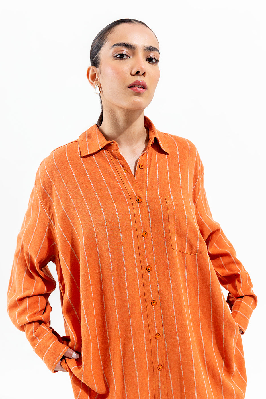 ORANGE STRIPES BUTTON-THROUGH SHIRT