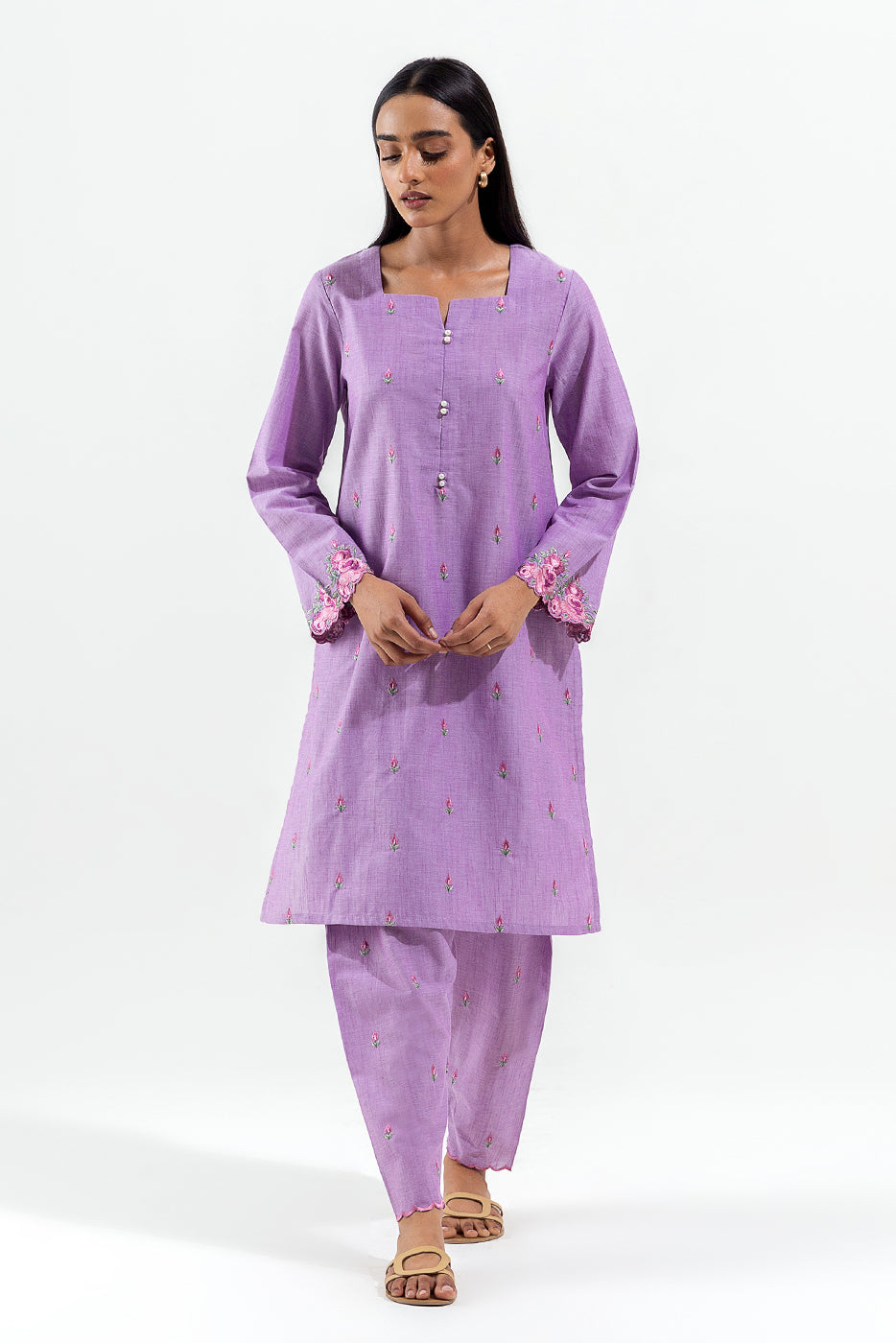 2 PIECE EMBROIDERED CHAMBRAY SUIT (PRET)