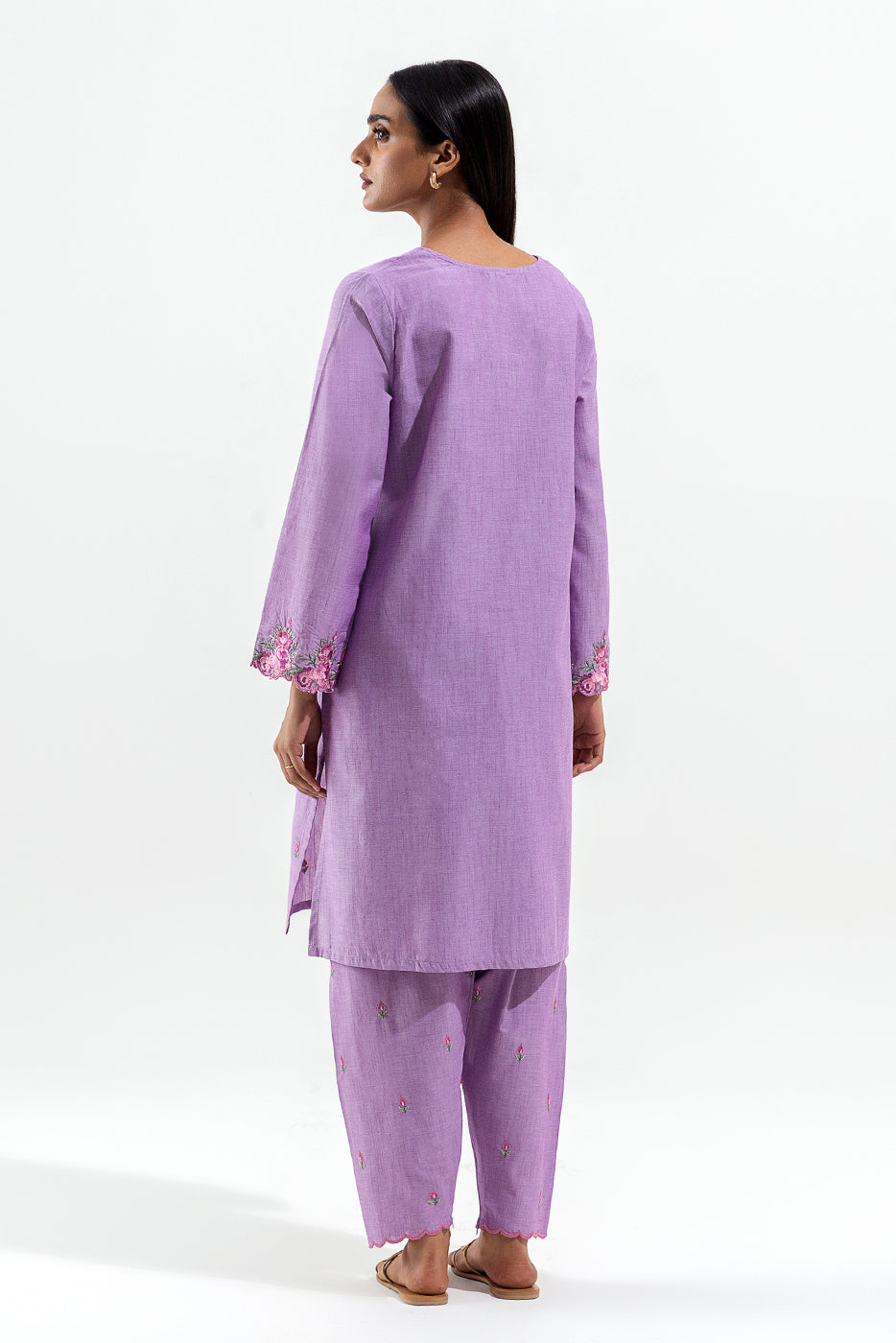 2 PIECE EMBROIDERED CHAMBRAY SUIT (PRET)