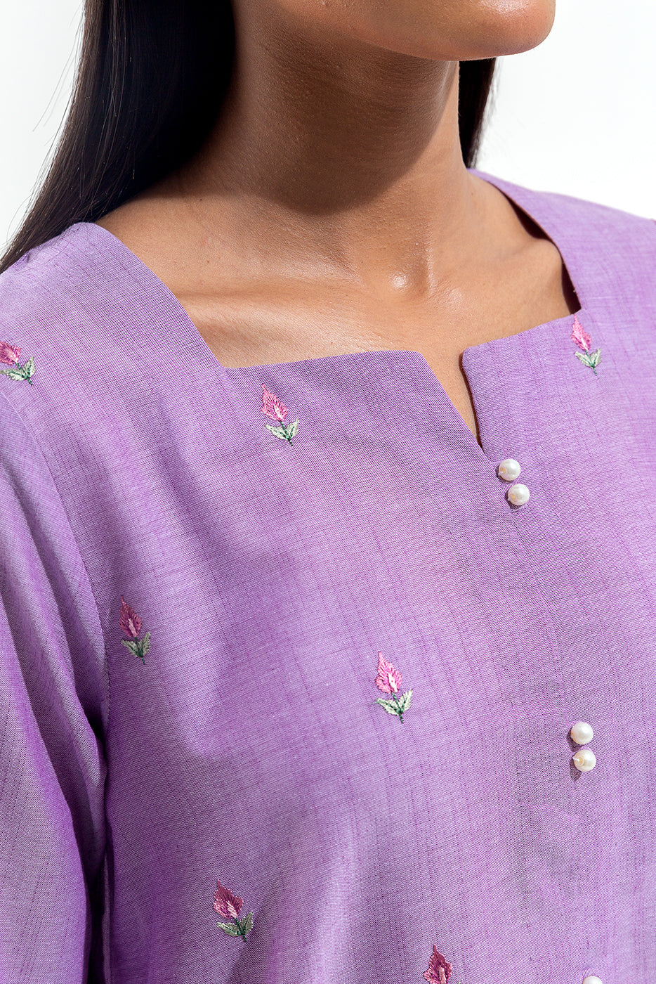 2 PIECE EMBROIDERED CHAMBRAY SUIT (PRET)