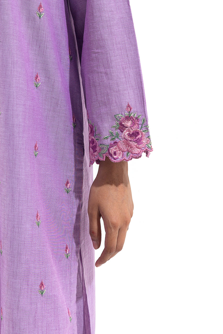 2 PIECE EMBROIDERED CHAMBRAY SUIT (PRET)