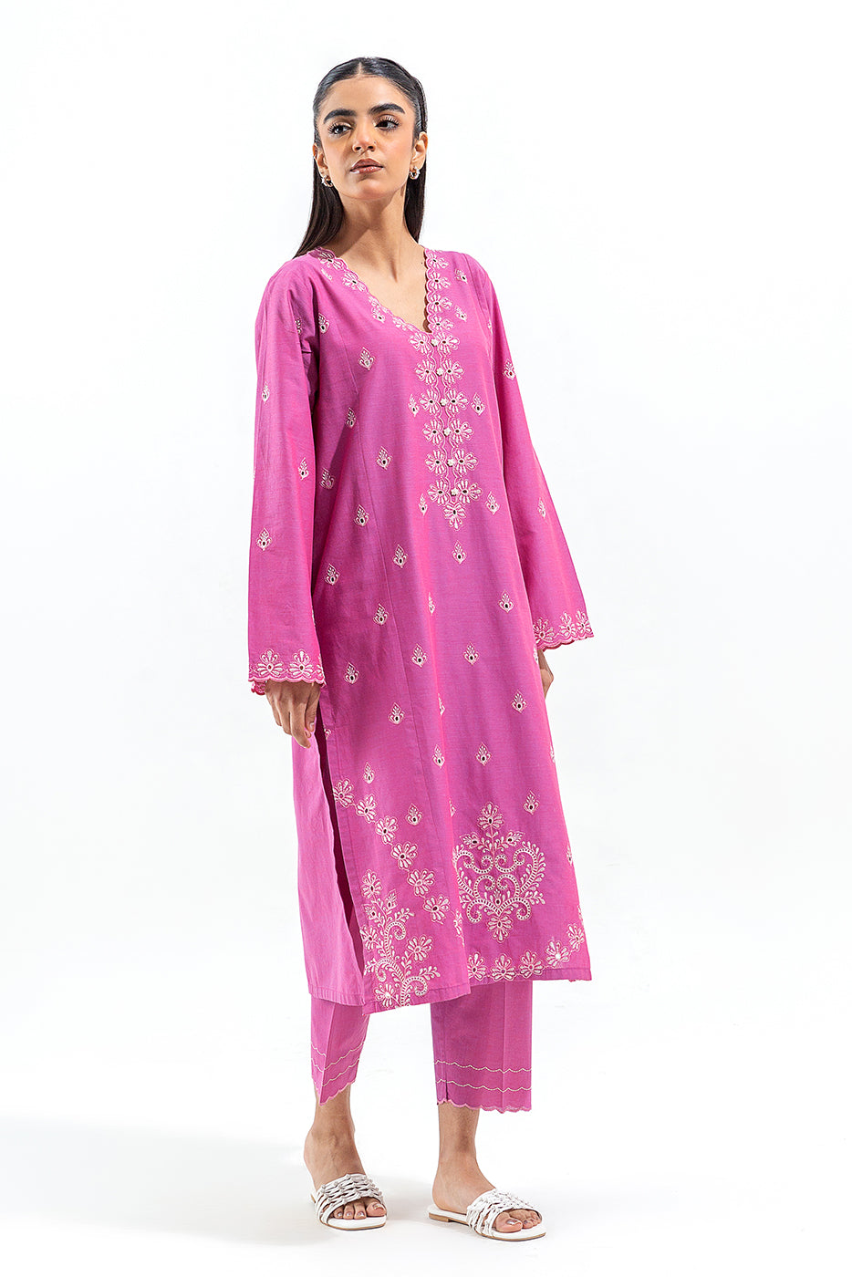 2 PIECE EMBROIDERED CHAMBRAY SUIT (PRET)