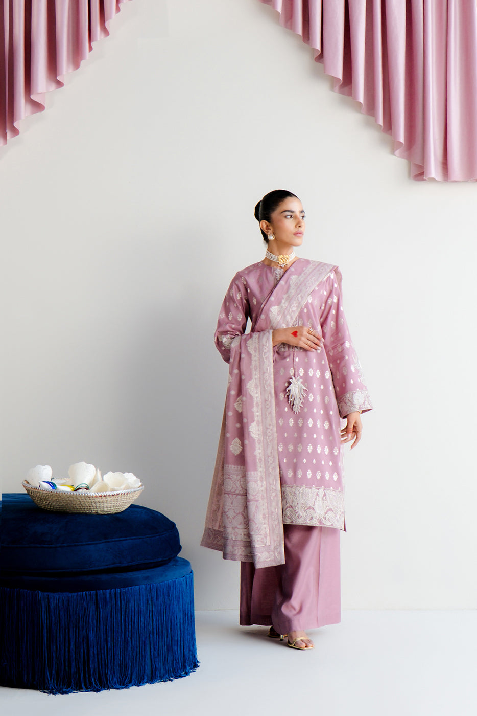 3 PIECE EMBROIDERED JACQUARD SUIT-DUSKY BLUSH (UNSTITCHED) - BEECHTREE