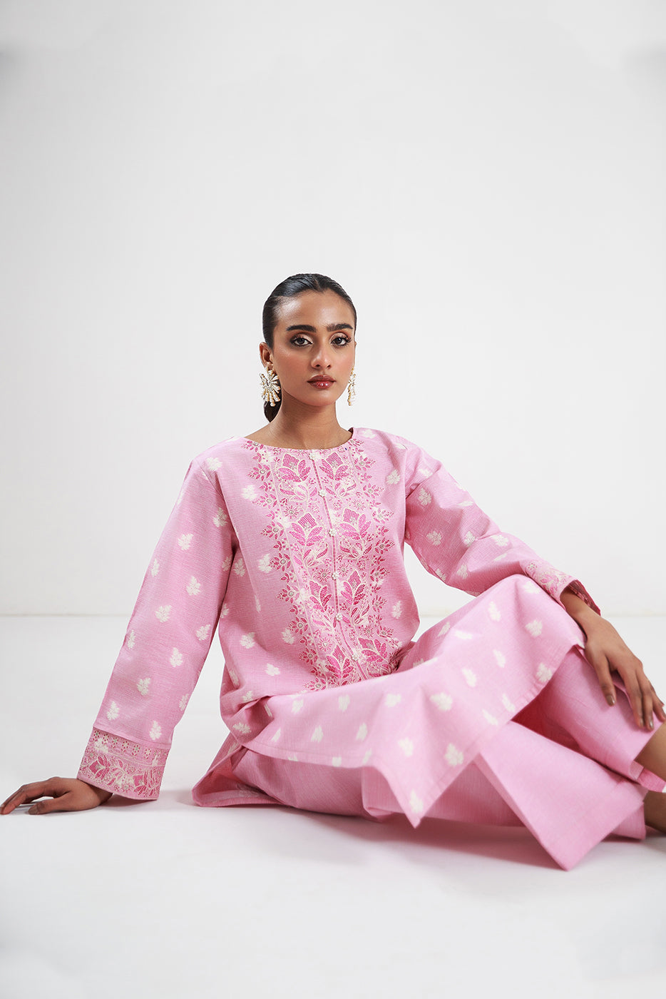 2 PIECE EMBROIDERED TWO TONE JACQUARD SUIT-ROSY PINK (UNSTITCHED) - BEECHTREE