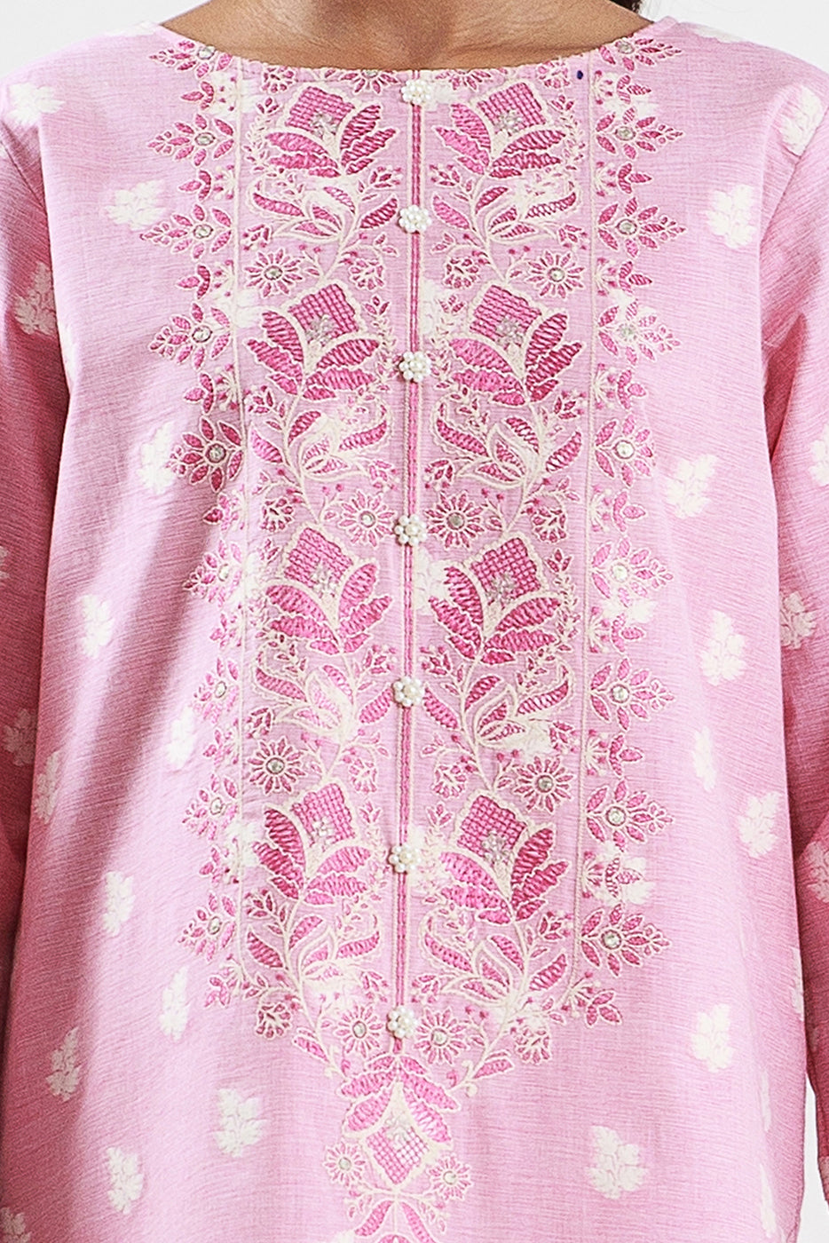 2 PIECE EMBROIDERED TWO TONE JACQUARD SUIT-ROSY PINK (UNSTITCHED)
