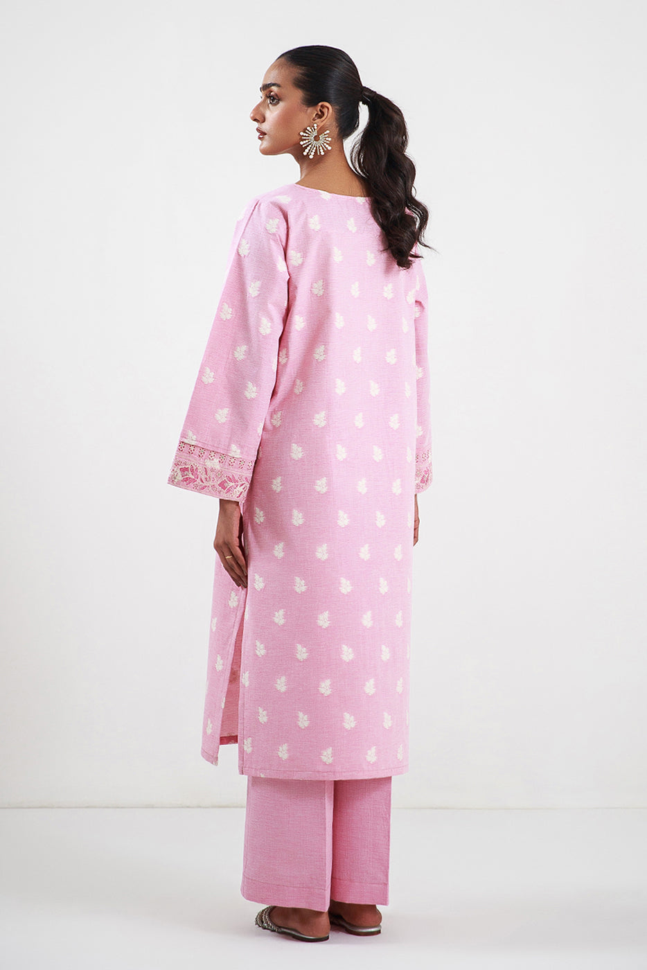 2 PIECE EMBROIDERED TWO TONE JACQUARD SUIT-ROSY PINK (UNSTITCHED)