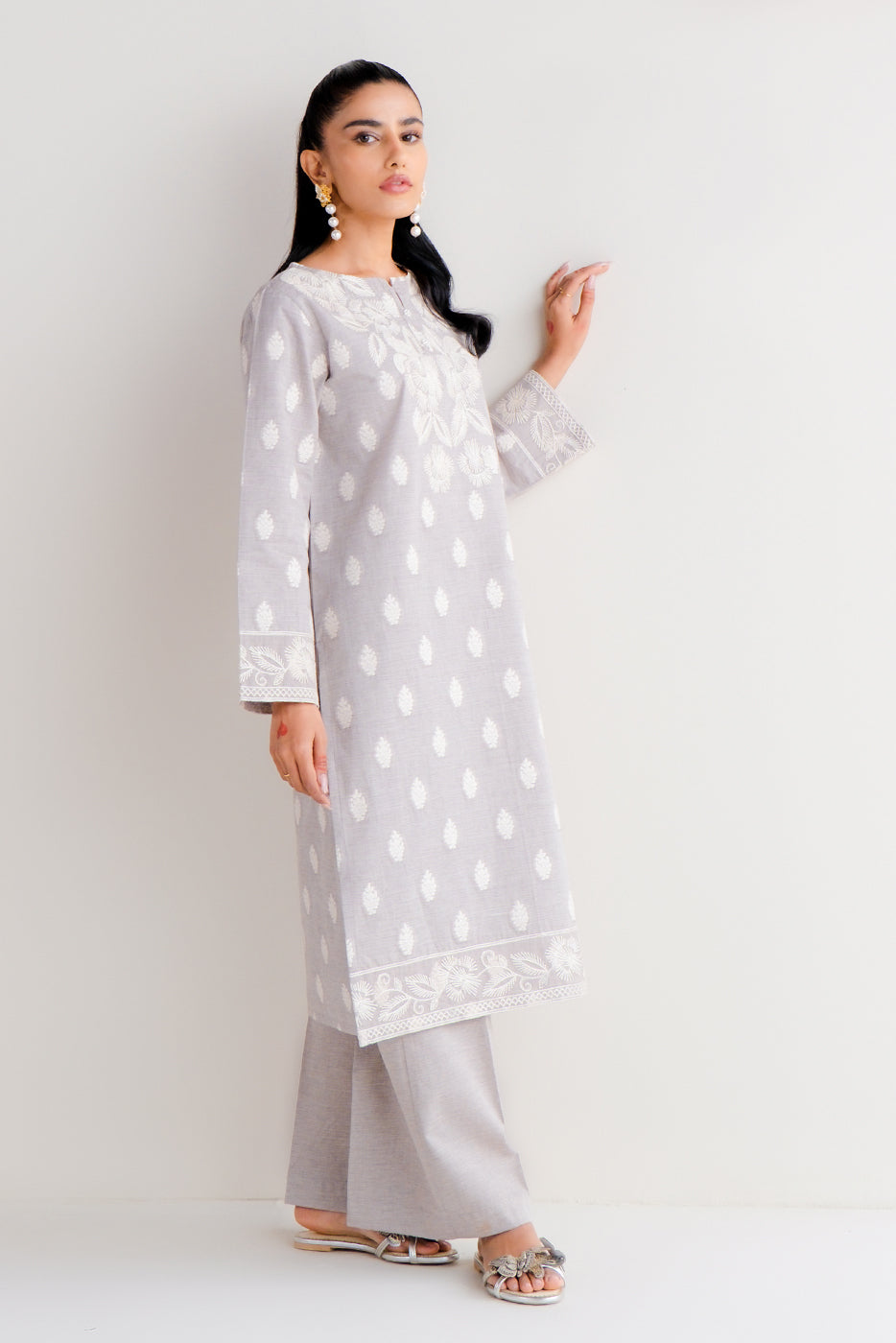 2 PIECE EMBROIDERED TWO TONE JACQUARD SUIT-QUARTZ GLOW (UNSTITCHED)