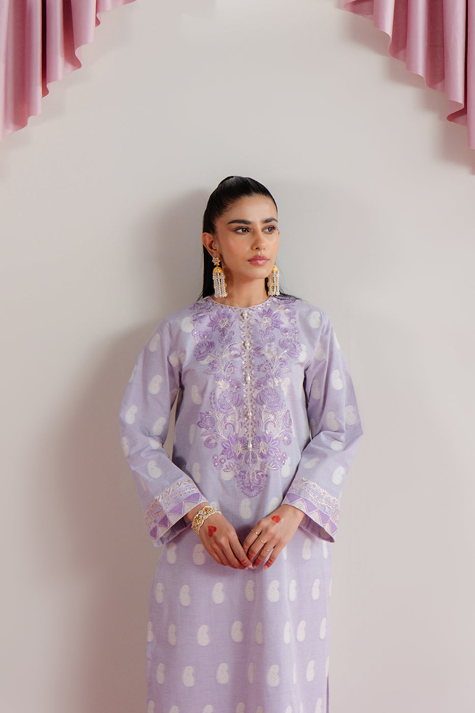 2 PIECE EMBROIDERED TWO TONE JACQUARD SUIT-LAVENDER DEW (UNSTITCHED)