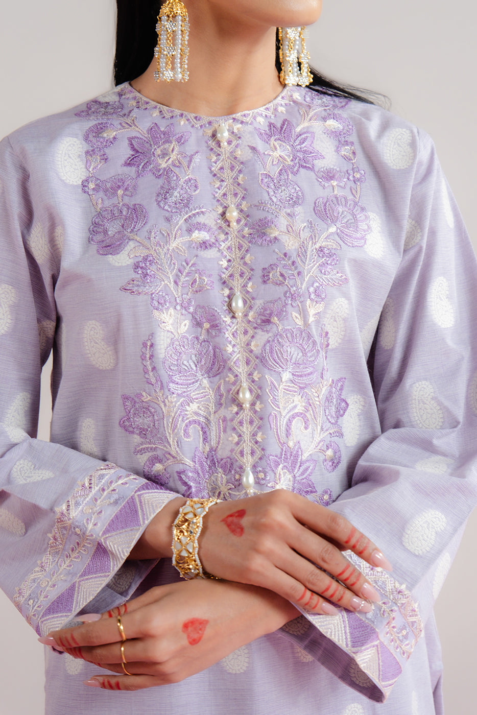 2 PIECE EMBROIDERED TWO TONE JACQUARD SUIT-LAVENDER DEW (UNSTITCHED)