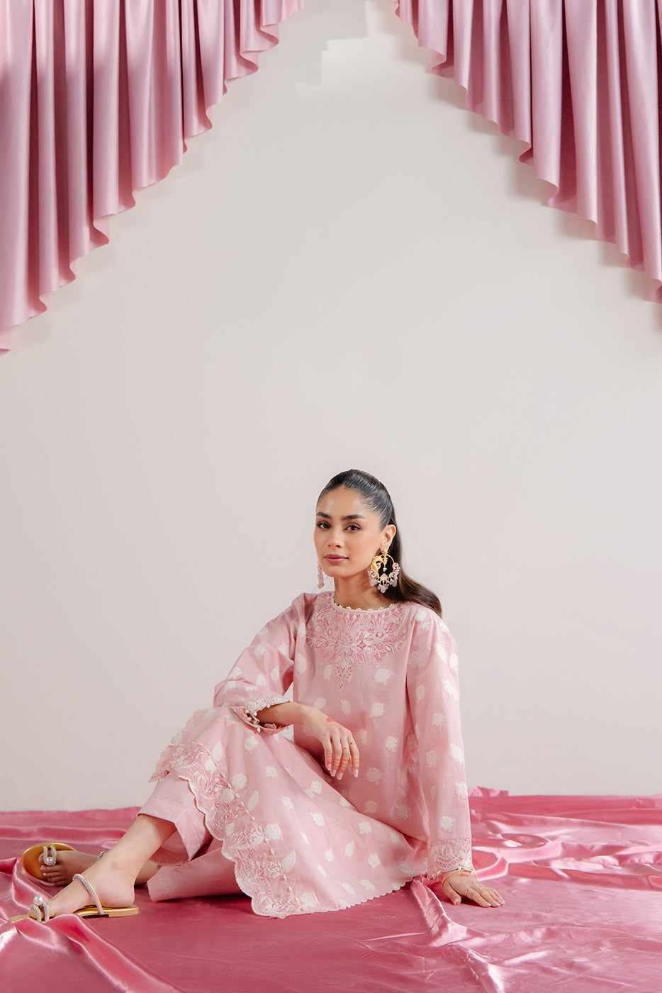 2 PIECE EMBROIDERED TWO TONE JACQUARD SUIT-DUSTY ROSE (UNSTITCHED)