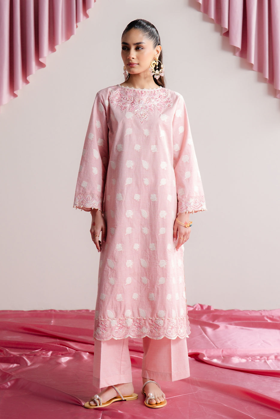 2 PIECE EMBROIDERED TWO TONE JACQUARD SUIT-DUSTY ROSE (UNSTITCHED)