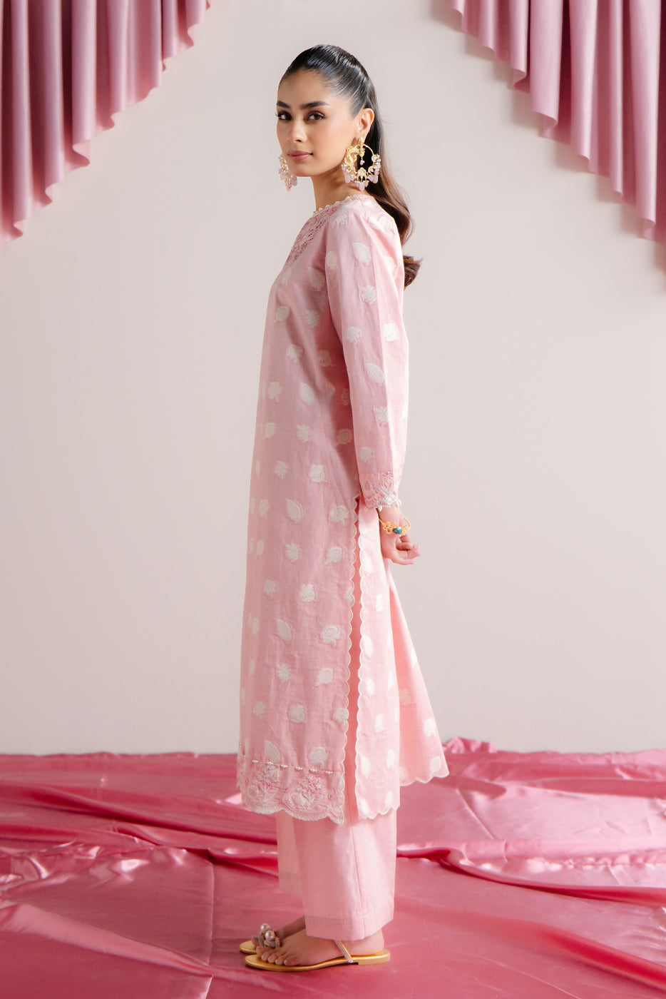 2 PIECE EMBROIDERED TWO TONE JACQUARD SUIT-DUSTY ROSE (UNSTITCHED)